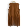 Miniatyrbilde 3 av 4: 1970-talls Dame Dusk Ermeløs Jakkevest 70-talls Hippie Imitert Semsket Skinn Vest Jakke Cardigan Khaki S