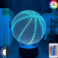 Miniatyrbillede 1 af 5: Basketball 3D Illusion LED Natlampe Sengelampe 16 Farver Skiftende Boligindretning M/ Fjernbetjening