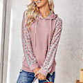 Miniatyrbillede 5 af 5: Dame Hættetrøjer Blonde Patchwork Langærmet Hættetrøje Casual Mode Tunika Pullover Stilfuld Elegant Sweatshirt Snøre Jumper Toppe Med Lommer Pink M