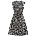Miniatyrbillede 1 af 5: Dame Polkaprikket Kjole Plus Size Print Lang Kjole Til Strandbrug Black And White Flowers L