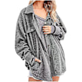 Miniatyrbild 1 av 2: Lös Passform Damjacka Knäppning Polar Fleece Ytterkläder Kappa Med Fickor Grey M