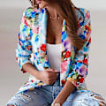 Miniatyrbillede 1 af 4: Dame Tie Dye Business Jakker Casual Efterårsfrakke Blomsterprint Blazere Blue M