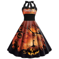 Miniatyrbild 1 av 4: Halloween Dam Pumpträ Bat Spöke Skelett Tryck Ärmlös Rund Hals Casual Fåll Klänning COLOR 3 M