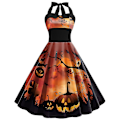 Miniatyrbillede 1 af 4: Halloween Dame Græskar Flagermus Spøgelse Skelet Print Ærmeløs Rund Hals Afslappet Kant Kjole COLOR 3 M