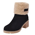 Miniatyrbillede 1 af 5: Dame Vinterstøvler Korte Sne Flock Varme Støvletter Sko Slip On Korte Ankel Chunky Hæl Støvler Black 41