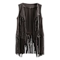 Miniatyrbillede 1 af 4: 1970'er Dame Tassel Ærmeløs Revers Vest 70'er Hippie Faux Suede Frynset Veste Jakke Cardigan Grey M