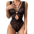 Miniatyrbillede 2 af 5: Jingdong Kvinder Erotisk Lingeri Blonde Blomstret Bodysuit Gennemsigtig Stroptop Romper Natkjole Undertøj Black S