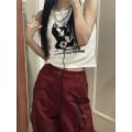Miniatyrbild 3 av 5: Grunge Tryck Ärmlös Sexig Linne för Kvinnor Ribbstickad Väst Streetwear Estetiska Kläder Kvinnlig Crop Top Kvinnor 2000-tal White XL
