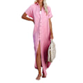 Miniatyrbillede 1 af 2: Casual dame kortærmet side slids knap lang cardigan badedragt cover-up Pink M