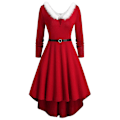 Miniatyrbild 1 av 2: Jul Dam Jultomte Kostym V-ringad Swing Midi Klänning Jul Maskerad Red 2XL