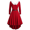 Miniatyrbillede 1 af 2: Jul Kvinder Julemand Kostume V-Hals Swing Midi Kjole Jul Fancy Dress Red S