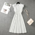 Miniatyrbillede 1 af 4: Dame Polkaprikket Kjole Plus Size Print Lang Kjole Til Strandbrug Black And White Dots XL