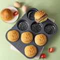 Miniatyrbillede 4 af 5: 8 Huls Hamburgerbolleform Bageplade Husholdningsbrød Fremstillingsværktøj Til Boller Loave Grey