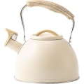 Miniatyrbilde 1 av 5: Fløytekjele for komfyrtopp, tekjele i rustfritt stål med trestrukturert sammenleggbart håndtak for gasskomfyr induksjon, 3l Beige White