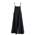Miniatyrbilde 3 av 4: Plus Size Dame Bomull Lin Buksedress Jumpsuit Playsuit Vide Ben Overalls Bukser Black 3XL