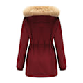 Miniatyrbilde 2 av 5: Tykk hetteparkas for kvinner, vindtette fleeceforede jakker med lommer Wine Red M