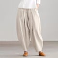 Pikkukuva 4 / 5: Naisten puuvilla-pellavatyyliset haremhousut, löysät Ali Baba -housut, pitkät, plus-koko Apricot 4XL