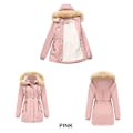 Miniatyrbilde 3 av 4: Tykk hetteparkas for kvinner, vindtette fleeceforede jakker med lommer Pink M