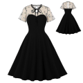 Miniatyrbilde 1 av 4: Dame Snøring Rund Hals Swing A-linje Kjole Mesh Korte Ermer Party Midi Kjole White 3XL