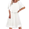 Miniatyrbillede 1 af 5: Kjole med capelet-ærmer, falsk todelt chiffon-nederdel, midt-talje sjal-kjole White XXL