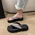 Miniatyrbild 4 av 5: Flip-flops med strass för dam, mellanhög plattform, bling, bekväma flip-flops för strandbröllop sommar Flip Flops White 38-39