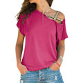 Miniatyrbillede 1 af 2: Dame Cross Cold Shoulder T-shirt Sommer Afslappet Stilfuld Kortærmet Tee Bluse Løse Toppe Plus Size Rose Red 4XL