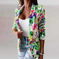 Miniatyrbillede 1 af 3: Dame Tie Dye Business Jakker Casual Efterårsfrakke Blomsterprint Blazere Green M