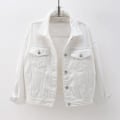 Miniatyrbilde 1 av 4: Dame Vår og Høst Jakker Varm Ensfarget Langermet Denimjakke Yttertøy White M