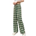 Miniatyrbild 1 av 5: Lediga byxor för kvinnor, mångsidiga byxor med elastiskt midjeband, lös passform för vår och sommar Dark Green Checkered XL