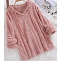 Miniatyrbillede 5 af 5: Plus Size Efterår Vinter Dame Langærmet Hætteklædte Plysset Fluffy Hættetrøjer Fleece Pullover Pyjamas Løs Pink XL
