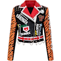 Miniatyrbillede 1 af 5: Læderjakke Dame Punk Nitter Graffiti Print Motorcykeljakke XL