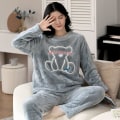 Miniatyrbillede 2 af 4: Dame Vinter Flanel Pyjamas Sæt Sødt Printet Langærmet Natkjole Top Og Bukser Sæt Til Nattøj Pyjamasparty New Bear 2XL