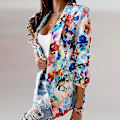 Miniatyrbillede 4 af 4: Dame Tie Dye Business Jakker Casual Efterårsfrakke Blomsterprint Blazere Blue M