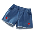 Miniatyrbild 1 av 5: Flickor Lösa Denim Shorts med Hjärtbroderi Casual Bekväma Korta Byxor för Resa Dagligen Hem Cowboy 130cm