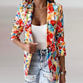 Miniatyrbillede 1 af 4: Dame Tie Dye Business Jakker Casual Efterårsfrakke Blomsterprint Blazere Orange M