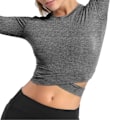 Miniatyrbillede 1 af 5: Kortærmet Crop Tops Yoga Løbe T-shirts Træningstoppe til Kvinder Dark Grey L