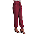 Miniatyrbillede 2 af 4: Dame Ensfarvede Joggingbukser med Elastisk Talje, Snøre og Snørebånd, Lange Afslappede Bukser Wine Red XL