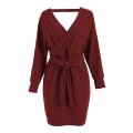 Miniatyrbilde 1 av 4: Sexy, kort strikkekjole for kvinner, langermet, løs stroppekjole for strandbruk Wine Red 2XL