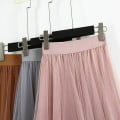Miniatyrbilde 2 av 5: Dame Tulle Mesh Skjørt Høy Midje Lagdelt Plissert Maxi Lang Kjole One Size Apricot