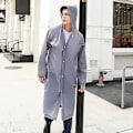 Miniatyrbilde 4 av 4: Voksen Regnfrakk Gjenbrukbar, Unisex Nødregnfrakk, Regnfrakk Med Hette Og Snøring grey M