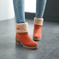 Miniatyrbillede 3 af 5: Dame Vinterstøvler Korte Sne Flock Varme Støvletter Sko Slip On Korte Ankel Chunky Hæl Støvler Orange 42