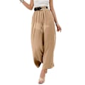 Miniatyrbillede 4 af 5: Dame Ensfarvede Elastiske Højtaljede Løse Cropped Bukser Bred Ben Casual Lange Bukser Khaki XL