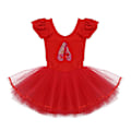 Miniatyrbild 1 av 5: 2-10 år Flickor Balettklänning Gymnastikdräkt Ballerina Sko Tryck Mesh Tutu Dansklass Scenföreställning Kostym Danskläder Red XL