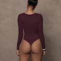 Miniatyrbilde 3 av 3: Dame V-hals Langermet Basic Topp Body Leotard Wine Red M