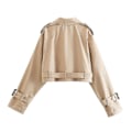 Miniatyrbillede 3 af 5: Khaki Cropped Trench Dame Langærmet Cropped Design Jakke Chic Dame High Street Casual Løse Frakker Top Kvinde Ny L