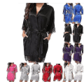Miniatyrbilde 2 av 4: Sateng Morgenkåpe Bryllup Brud Brudepike Kimono Morgenkåpe Nattøy Badekåpe -c Purple M