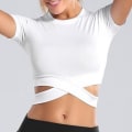 Pikkukuva 5 / 5: Lyhythihaiset Crop Topit Jooga Juoksupaidat Kuntosali Treeni Crop Topit Naisille Gray L