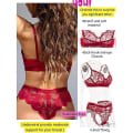 Miniatyrbilde 4 av 4: Dame Sexy Gjennomsiktig Blondeundertøysett BH Høy Midje String Undertøy Nattøy Wine Red 2XL