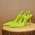 Miniatyrbillede 4 af 4: Franske Designer Dame Pink Høje Hæle, Tynde Høje Hæle Mules Slanke Hæle Elegante Sandaler Sko Yellow 36