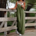 Miniatyrbilde 2 av 2: Plus Size Dame Bomull Lin Buksedress Jumpsuit Playsuit Vide Ben Overalls Bukser Army Green 5XL